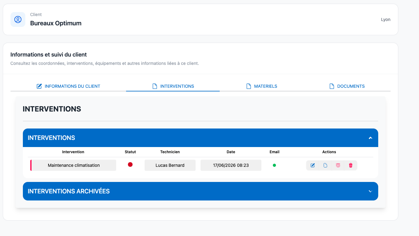 liste des interventions clients