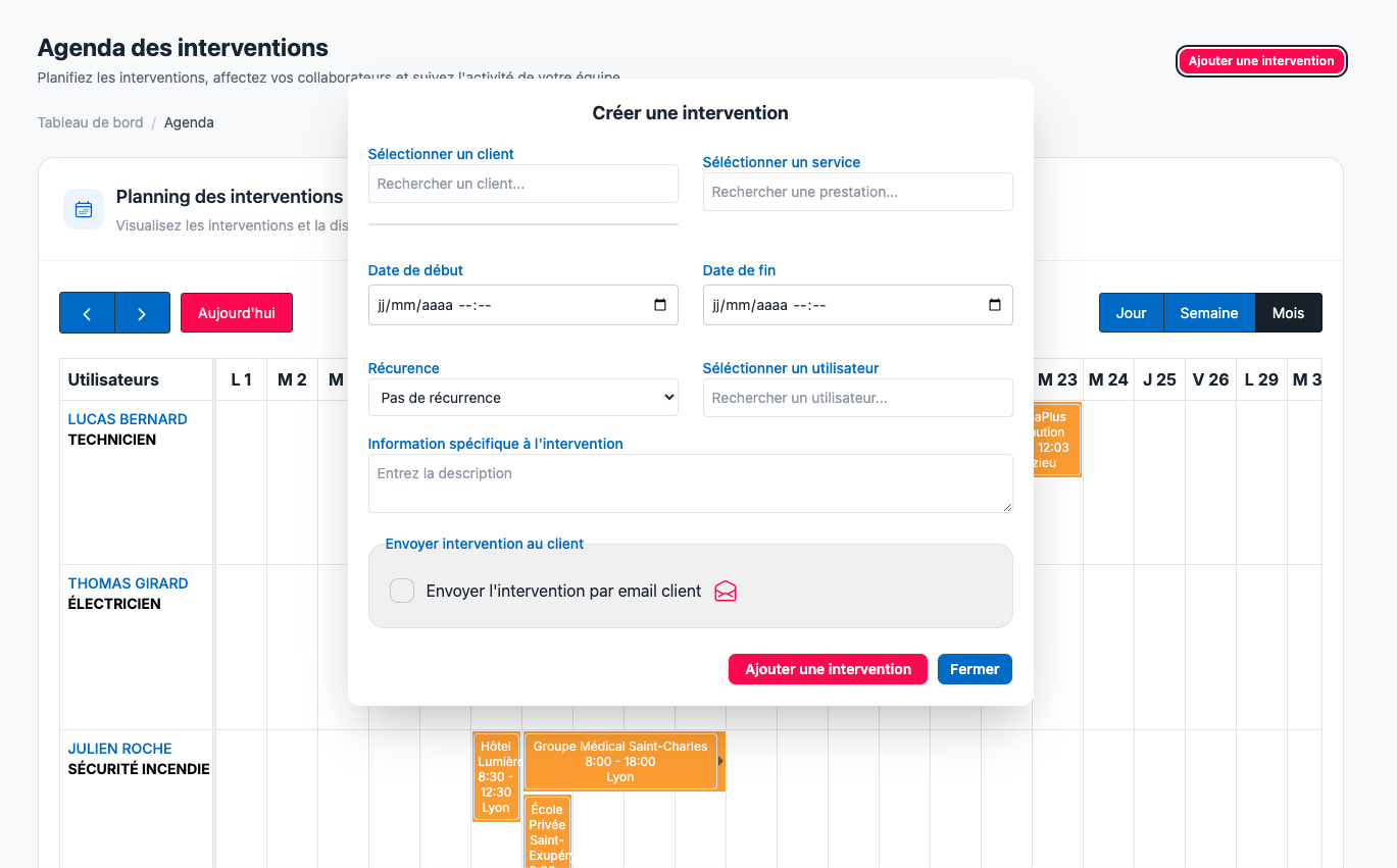 Planifiez les interventions de vos techniciens